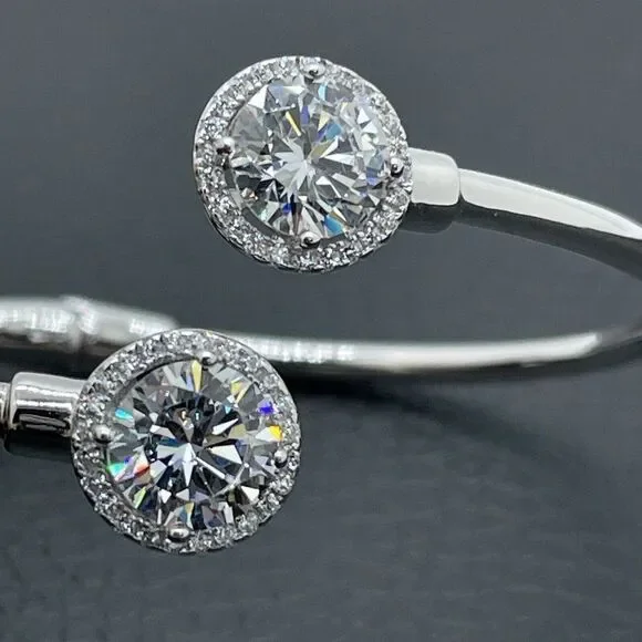 Bypass Bracelet Sterling Silver Simulated Diamonds Round Cut Absolute 4.28ctw - Picture 12 of 14
